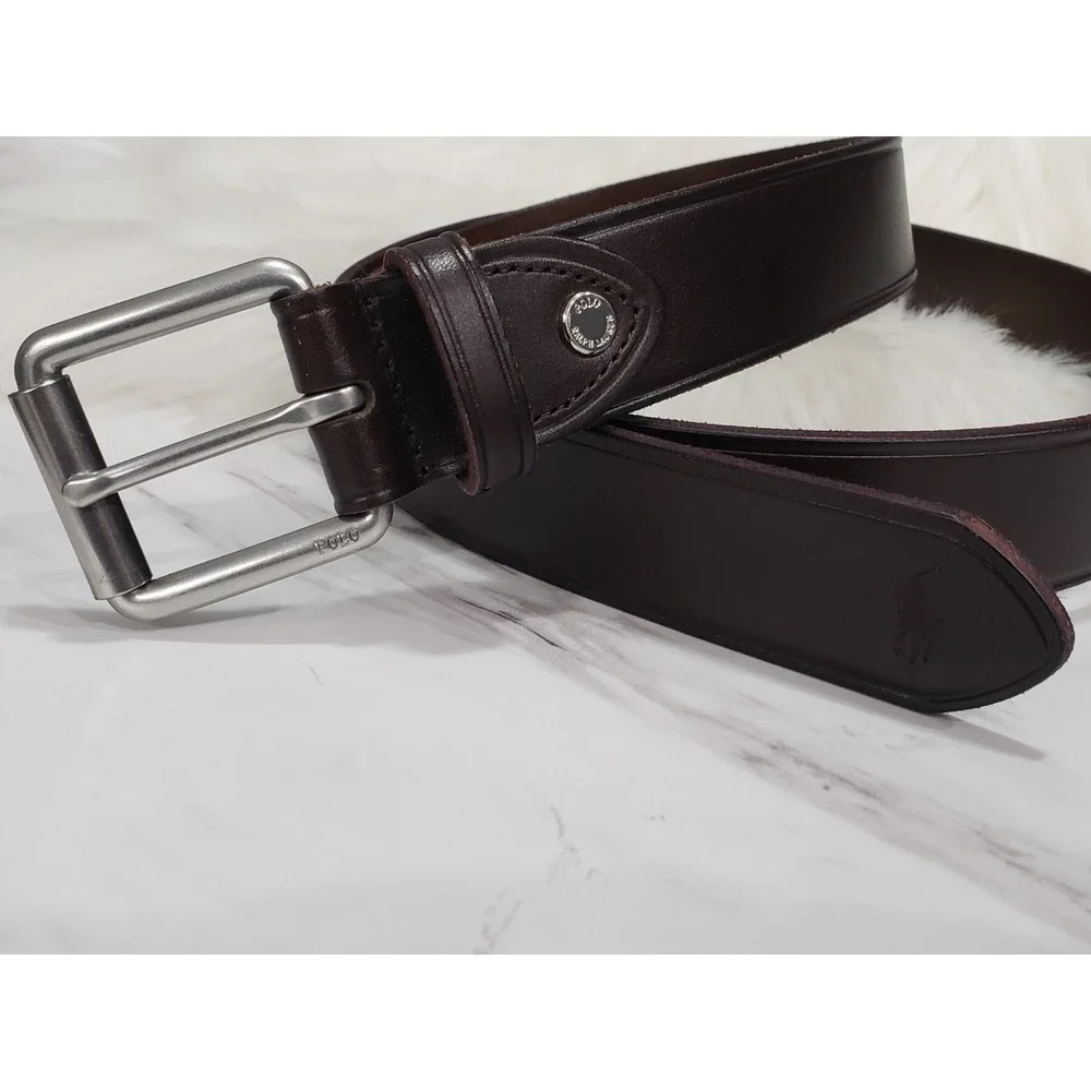 MEN'S POLO RALPH LAUREN DARK BROWN‎ GENUINE LEATHER BELT SIZE 38 SMOOTH PREPPY